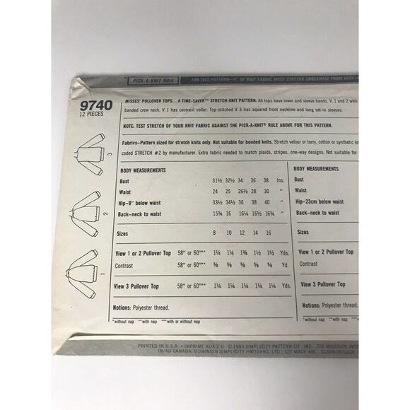 80s Simplicity 9740 Vintage Sweatshirt Pullover Sewing Pattern Size 14 Misses - Picture 4 of 6